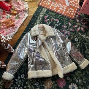 Blank NYC faux leather shearling sliver jacket! S